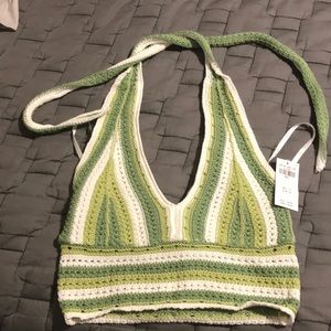 Hollister green and white knitted halter top. Size small